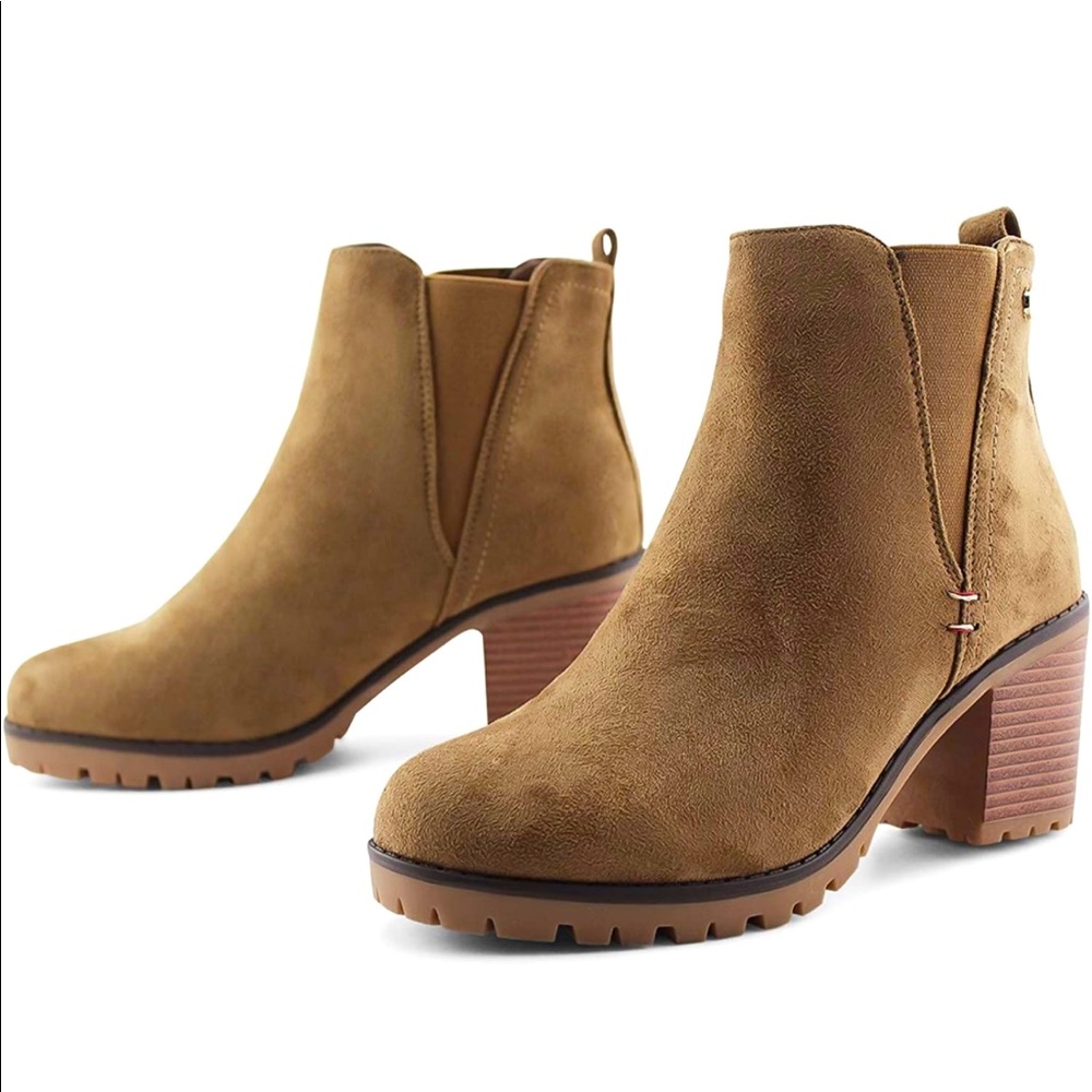Women Casual Suede Slip On Ankle Booties with Block Heel
